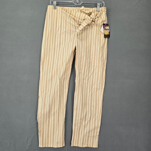 BeBop Women Pants Size M Tan Khaki Stretch Preppy Stripe Mock Tie Waist Straight - Picture 1 of 13